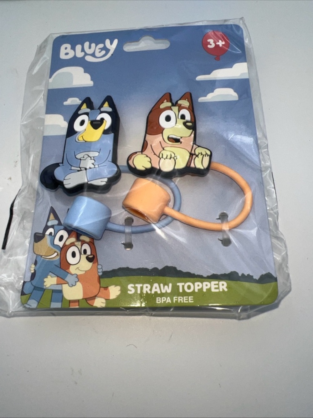 Bluey Straw Topper Set - Blue and Orange NWT